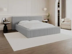 PASCAL MORABITO Fluwelen Bed-Bed Met Opbergruimte 180 X 200 Cm - Ribfluweel - Lichtgrijs - Timano - Van