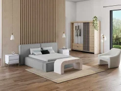 PASCAL MORABITO Fluwelen Bed-Bed Met Opbergruimte 180 X 200 Cm - Ribfluweel - Lichtgrijs - Timano - Van
