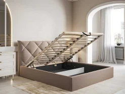 PASCAL MORABITO Fluwelen Bed-Bed Met Opbergruimte 160 X 200 Cm - Velours - Beige - Stari Van - Van