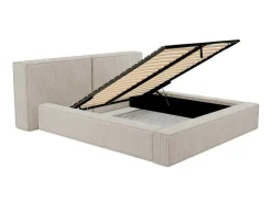PASCAL MORABITO Fluwelen Bed-Bed Met Opbergruimte 160 X 200 Cm - Ribfluweel - Beige + Matras - Timano