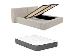 PASCAL MORABITO Fluwelen Bed-Bed Met Opbergruimte 160 X 200 Cm - Ribfluweel - Beige + Matras - Timano