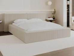PASCAL MORABITO Fluwelen Bed-Bed Met Opbergruimte 160 X 200 Cm - Ribfluweel - Beige + Matras - Timano