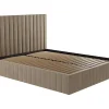 Vente-unique Fluwelen Bed-Bed Met Opbergruimte 180 X 200 Cm Met Hoofdbord Met Verticale Stiksels - Velours - Taupegrijs + Matras - Larali