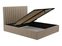 Vente-unique Fluwelen Bed-Bed Met Opbergruimte 180 X 200 Cm Met Hoofdbord Met Verticale Stiksels - Velours - Taupegrijs + Matras - Larali