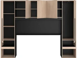 Vente-unique Tweepersoonsbed-Bed Met Opbergruimte 160 X 200 Cm - Met Ledverlichting - Kleur: Naturel En Zwart + Bedbodem - Velona