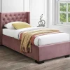 Vente-unique Bed Met Opbergruimtes-Bed Met Opbergruimte 90 X 200 Cm Met Gecapitonneerd Hoofdbord Fluweel Roze Met Matras Massimo