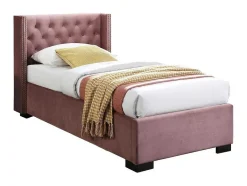Vente-unique Bed Met Opbergruimtes-Bed Met Opbergruimte 90 X 200 Cm Met Gecapitonneerd Hoofdbord Fluweel Roze Met Matras Massimo