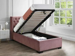 Vente-unique Bed Met Opbergruimtes-Bed Met Opbergruimte 90 X 200 Cm Met Gecapitonneerd Hoofdbord Fluweel Roze Met Matras Massimo