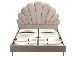 Vente-unique Fluwelen Bed-Bed Met Schelpvorm 140 X 190 Cm - Velours - Beige - Livaya