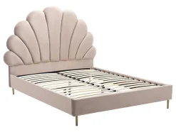 Vente-unique Fluwelen Bed-Bed Met Schelpvorm 140 X 190 Cm - Velours - Beige - Livaya
