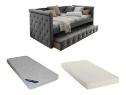 Vente-unique Bed Met Slaaplade-Bed Met Slaaplade Louise - 2 X 90 X 190 Cm - Grijze Stof + Matras