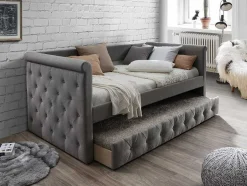 Vente-unique Bed Met Slaaplade-Bed Met Slaaplade Louise - 2 X 90 X 190 Cm - Grijze Stof + Matras