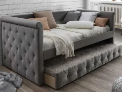 Vente-unique Bed Met Slaaplade-Bed Met Slaaplade Louise - 2 X 90 X 190 Cm - Grijze Stof + Matras