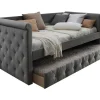 Vente-unique Bed Met Slaaplade-Bed Met Slaaplade Louise - 2 X 90 X 190 Cm - Grijze Stof