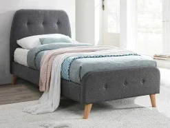 Vente-unique Aanbiedingen: Slaapkamer & Kantoor-Bed Romeo Met Gestoffeerde Hoofdeinde - 90 X 190 Cm - Grijze Stof