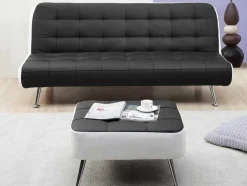 Vente-unique Klik-Klak En Bz Slaapbank-Bedbank Van Kunstleer Murni En Poef - Zwart