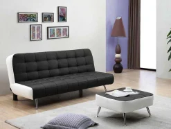 Vente-unique Klik-Klak En Bz Slaapbank-Bedbank Van Kunstleer Murni En Poef - Zwart