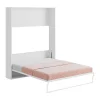Vente-unique Tweepersoonsbed-Bedkast 160 X 200 Cm Verticaal Manueel Te Openen Wit Met Matras Malina Ii