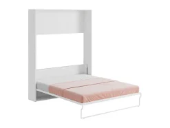 Vente-unique Tweepersoonsbed-Bedkast 160 X 200 Cm Verticaal Manueel Te Openen Wit Met Matras Malina Ii