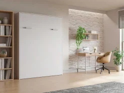 Vente-unique Tweepersoonsbed-Bedkast 160 X 200 Cm Verticaal Manueel Te Openen Wit Met Matras Malina Ii