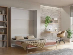 Vente-unique Tweepersoonsbed-Bedkast 160 X 200 Cm Verticaal Manueel Te Openen Wit Met Matras Malina Ii