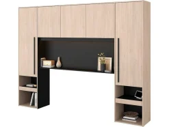 Vente-unique Hoofdeinde En Brugkast-Bedkast Met Opbergruimte - Met Ledverlichting - L265 Cm - Kleur: Naturel En Zwart - Velona