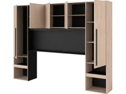 Vente-unique Hoofdeinde En Brugkast-Bedkast Met Opbergruimte - Met Ledverlichting - L265 Cm - Kleur: Naturel En Zwart - Velona