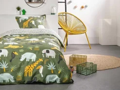 OZAIA Beddengoed-Bedlinnen Voor Kinderen Met Dieren Van De Savanne In Katoen Met 57 Draden/Cm - Dekbedovertrek 140 X 200 Cm + 1 Kussensloop - Veelkleurig - Zolika