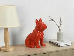 OZAIA Standbeeld-Beeld Van Franse Bulldog - Hars - L. 27 X B. 16 X H. 32 Cm - Rood - Doggo
