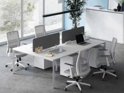 Workēa Kantoormeubilair-Benchbureau Voor 4 Personen - Wit - L140 Cm - Met Afscheidingen - Downtown