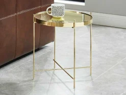 Vente-unique Bijzettafel-Bijzettafel Marcia - Spiegel En Metaal - Goud