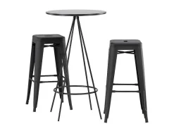 Vente-unique Barmeubel-Bistro Barmeubelset Bartafel Zwart En 2 Tempe Barstoelen Zwart.