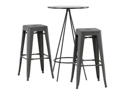 Vente-unique Barmeubel-Bistro Barmeubelset Bartafel Zwart En 2 Tempe Barstoelen Dunkergrijs.