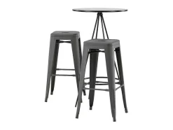 Vente-unique Barmeubel-Bistro Barmeubelset Bartafel Zwart En 2 Tempe Barstoelen Dunkergrijs.