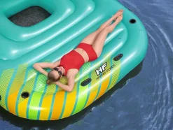 Bestway Watersport-Blauw En Geel Opblaaseiland Met Afneembaar Zonnescherm - 291 X 265 Cm - Sunari Van