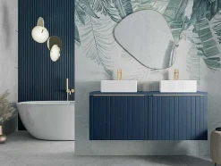 Vente-unique Dubbele Wastafel-Blauw Hangend Badkamermeubel Met Dubbele Wastafel - 120 Cm - Josepha
