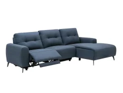 Vente-unique Elektrische Relaxbanken-Blauwe Stoffen Hoekbank Rechts Neruda