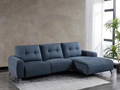 Vente-unique Elektrische Relaxbanken-Blauwe Stoffen Hoekbank Rechts Neruda