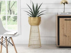 OZAIA Aanbiedingen: Woonaccessoires-Bloembak Met Draadstructuur Van Metaal - D30 X H71 Cm - Goudkleurig - Cemoro