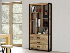 Vente-unique Boekenkast & Vitrine-Boekenkast Harlem - 3 Laden En 7 Nissen - Mangohout En Metaal