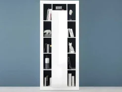 Vente-unique Boekenkast & Vitrine-Boekenkast Met 1 Deur En 11 Nissen - Wit Gelakt - Balka