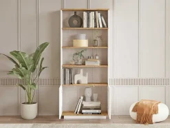 Vente-unique Boekenkast & Vitrine-Boekenkast Met 2 Deuren En 4 Nissen - Licht Naturel En Wit - Lotula