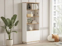 Vente-unique Boekenkast & Vitrine-Boekenkast Met 2 Deuren En 4 Nissen - Licht Naturel En Wit - Lotula