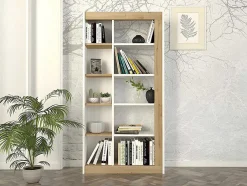Vente-unique Boekenkast & Vitrine-Boekenkast Met 10 Nissen - Licht Naturel En Wit - Silomai