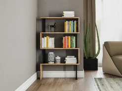 Vente-unique Boekenkast & Vitrine-Boekenkast Met 3 Planken Van Metaal - Licht Naturel En Zwart - Roveni