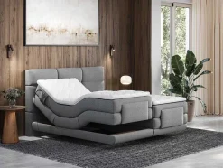 Palacio Elektrisch Relaxatiebed-Boxspring-Hoofdbordset + Elektrische Relax-Lattenbodem + Matras + Opleg 2 X 80 X 200 Cm Lichtgrijs - Lodi Van