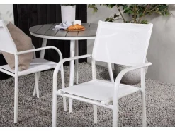 Vente-unique Loungeset-Break Tuinmeubelset Tafel O90Cm Grijs, 2 Stoelen Santorini Wit.