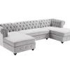 Vente-unique Xxl Hoekbank-Brede Hoekbank Van Lichtgrijs Velours Chesterfield