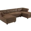 Vente-unique Xxl Hoekbank-Brede Hoekbank Van Microvezel Met Verouderd Leereffect Chesterfield