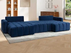 Vente-unique Xxl Hoekbank-Brede Hoekslaapbank Met Hoek Links Van Nachtblauw Velours Esilia Ii